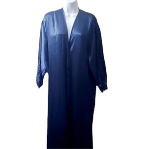 Womens Vintage 1990s Navy Blue "Silk" Floral Josie Kimono Robe